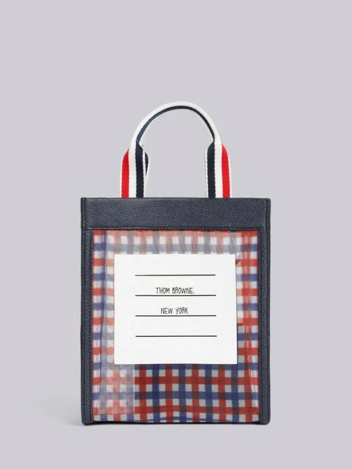 Multicolor Gingham Printed Mesh Paper Label Stripe Handle Small Tote Rwbwht WomenMen Thom Browne Handbags and Totes Multicolor Gingham Printed Mesh Paper Label Stripe Handle Small Tote Rwbwht WomenMen Thom Browne Handbags and Totes