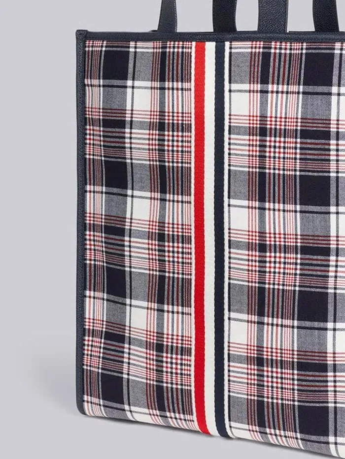 Multicolor Hairline Madras Check Suiting Webbing Stripe Vertical Tote Rwbwht Women Thom Browne Handbags and Totes