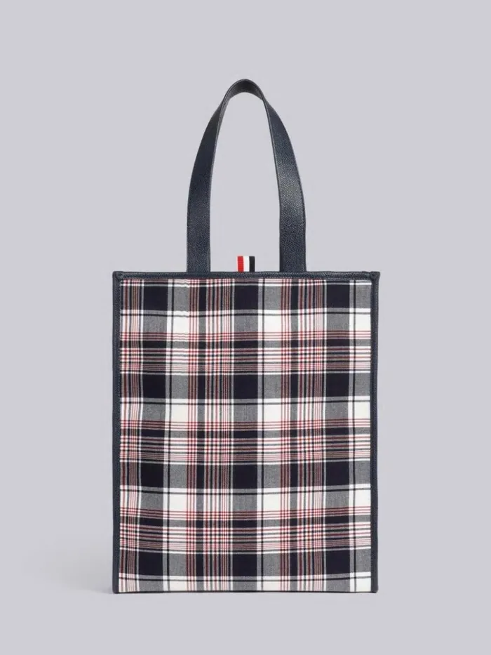 Multicolor Hairline Madras Check Suiting Webbing Stripe Vertical Tote Rwbwht Women Thom Browne Handbags and Totes