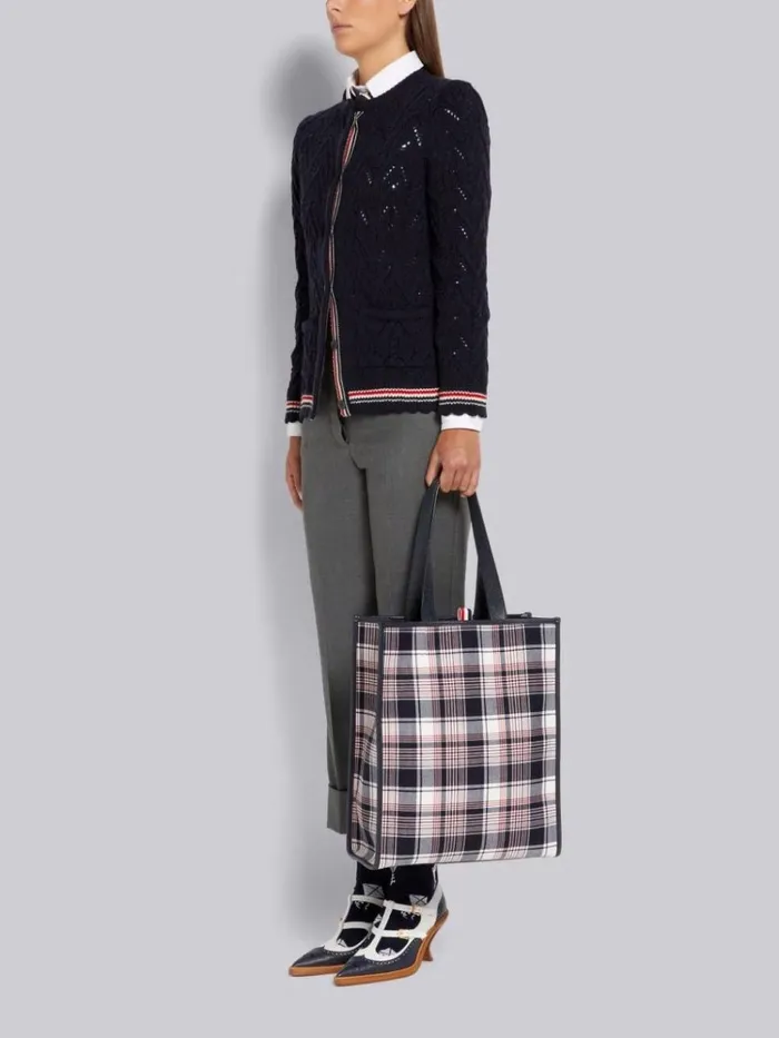 Multicolor Hairline Madras Check Suiting Webbing Stripe Vertical Tote Rwbwht Women Thom Browne Handbags and Totes