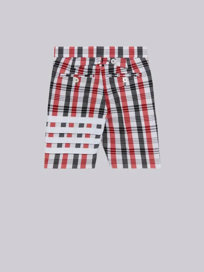 Multicolor Small Madras Check Cotton Grosgrain 4bar Bermuda Short Rwbwht Girls Thom Browne Skirts And Trousers