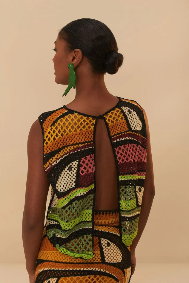 Multicolor Toucan Tree Crochet Top Women FARM Rio Crop Tops Multicolor Toucan Tree Crochet Top Women FARM Rio Crop Tops