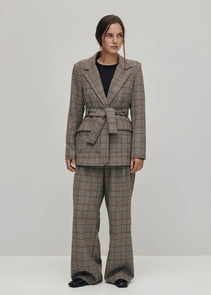 Nagano Checks Brown Blazer Women ALOHAS Blazers Vests