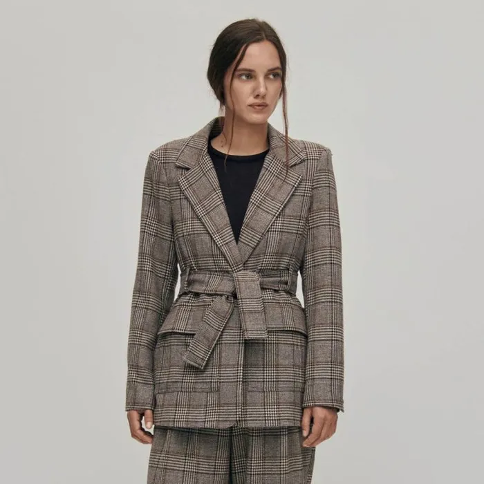 Nagano Checks Brown Blazer Women ALOHAS Blazers Vests
