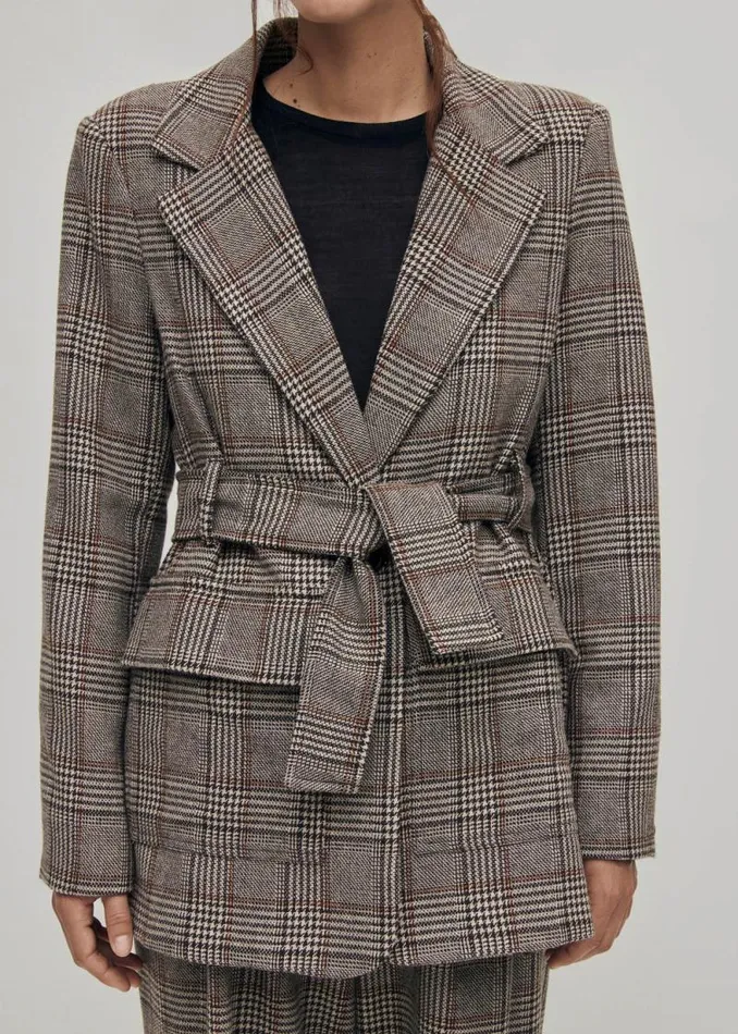 Nagano Checks Brown Blazer Women ALOHAS Blazers Vests