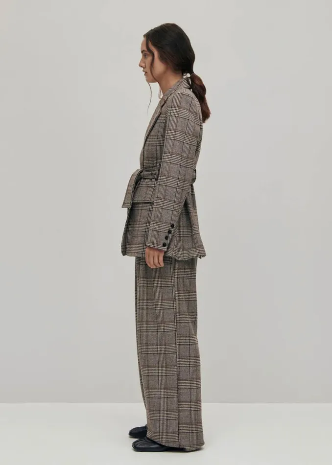 Nagano Checks Brown Blazer Women ALOHAS Blazers Vests