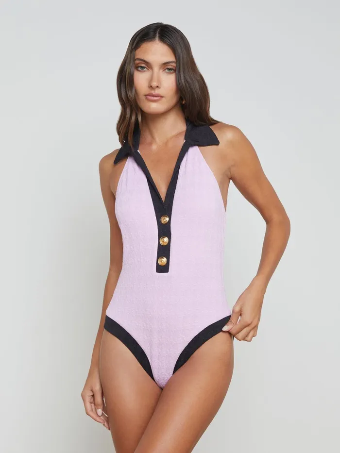 Natalya Collared OnePiece Light Violetblack Women L039Agence Swimwear Natalya Collared OnePiece Light Violetblack Women L039Agence Swimwear