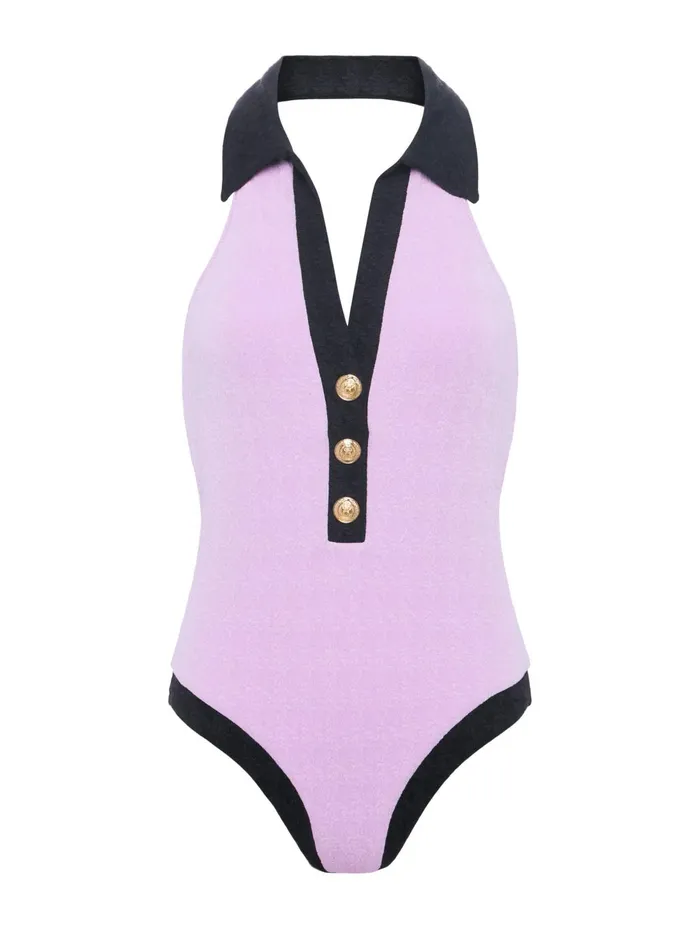 Natalya Collared OnePiece Light Violetblack Women L039Agence Swimwear Natalya Collared OnePiece Light Violetblack Women L039Agence Swimwear