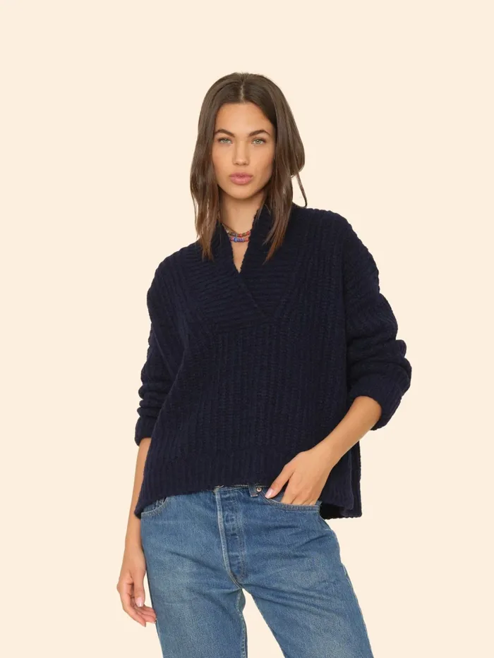 Navy Blue Keyes Sweater Women Sweaters and Jackets XRENA