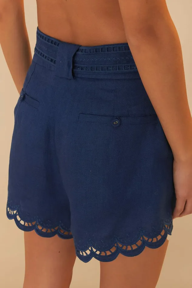 Navy Blue Richelieu Belted Euroflax Premium Linen Shorts Women FARM Rio Shorts Navy Blue Richelieu Belted Euroflax Premium Linen Shorts Women FARM Rio Shorts