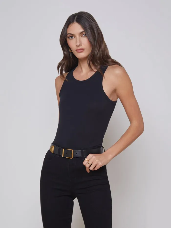 Nia Ribbed Tank Black Women L039Agence Camisoles and Tanks