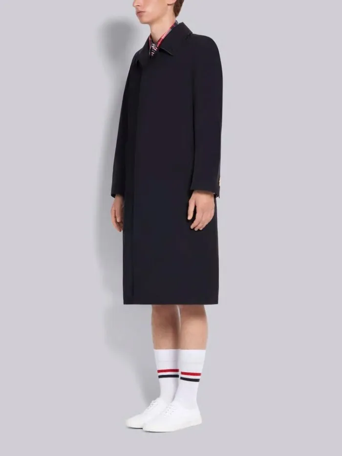 Nylon Tech Gabardine Unconstructed Raglan Bal Collar Overcoat Navy Men Thom Browne Outerwear