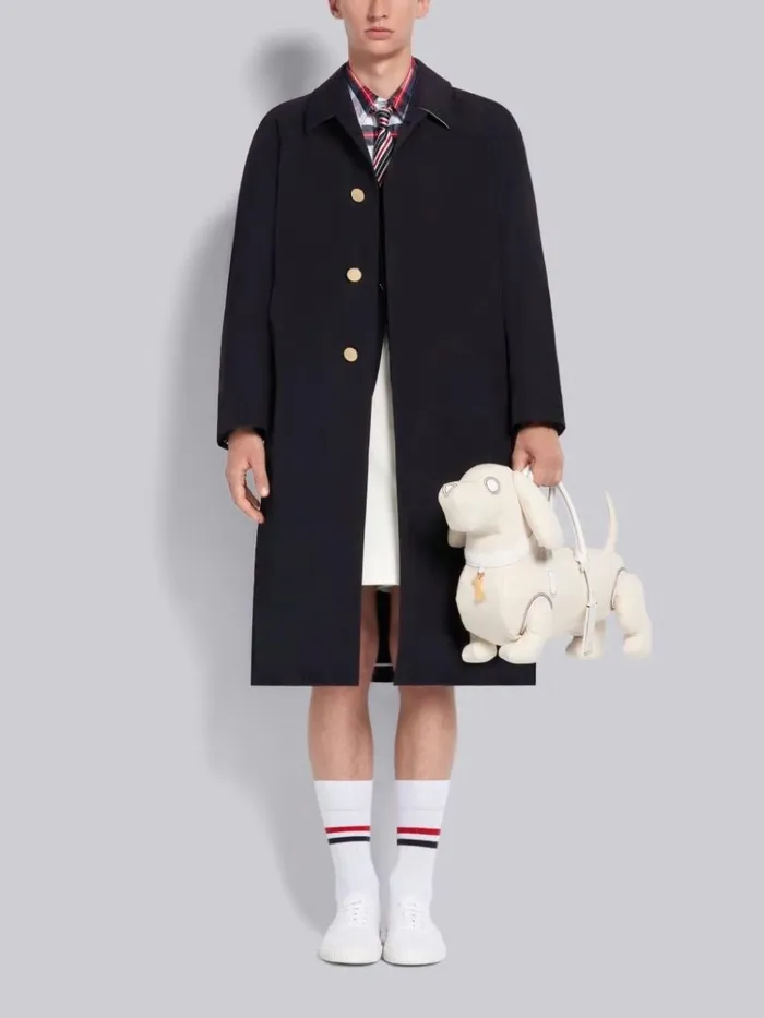 Nylon Tech Gabardine Unconstructed Raglan Bal Collar Overcoat Navy Men Thom Browne Outerwear