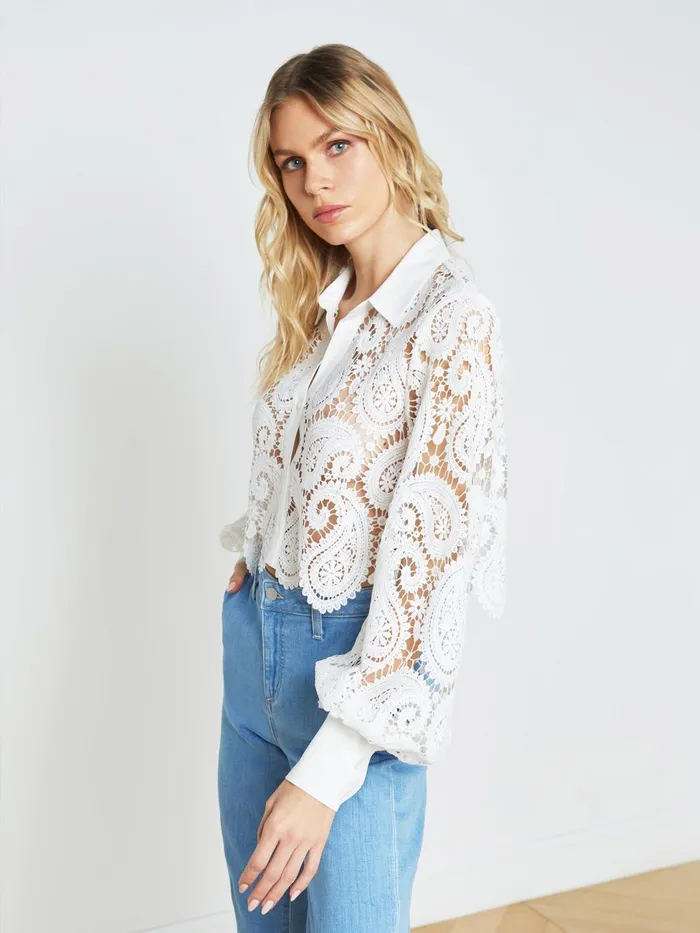 Odelia Lace Blouse White Women L039Agence Blouses and Tops Odelia Lace Blouse White Women L039Agence Blouses and Tops