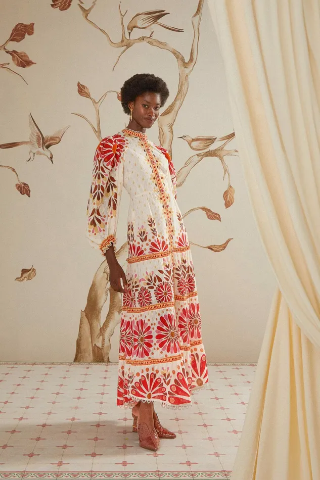 OffWhite Ainika Flowers Maxi Dress Women FARM Rio Maxi Dresses OffWhite Ainika Flowers Maxi Dress Women FARM Rio Maxi Dresses