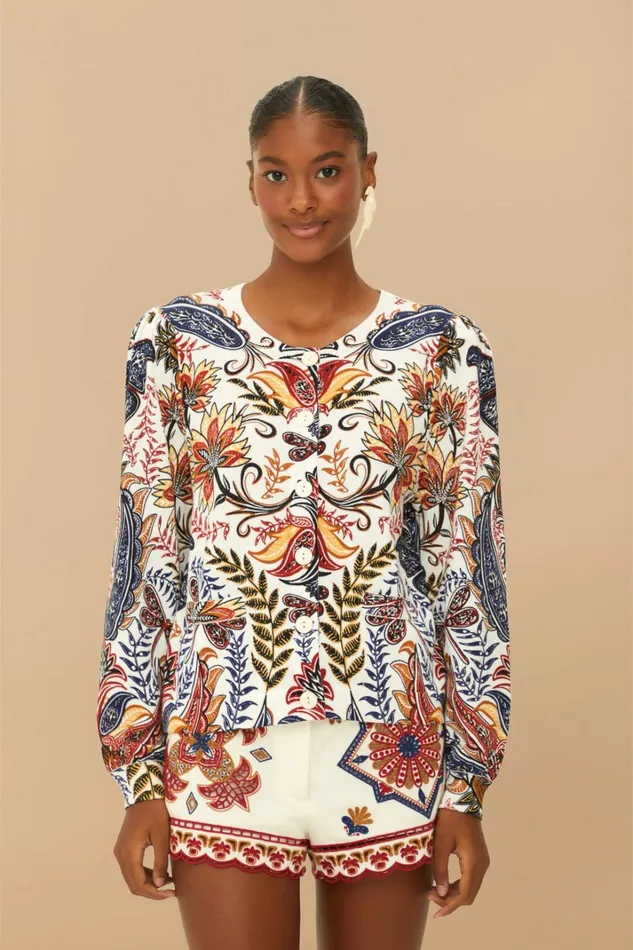 OffWhite Boho Glam Knit Cardigan Women FARM Rio Cardigans