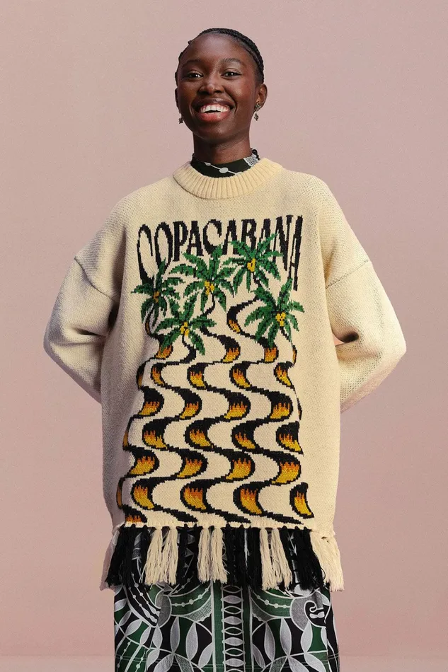 OffWhite Copacabana Fringe Sweater Women FARM Rio Sweaters and Sweatshirts