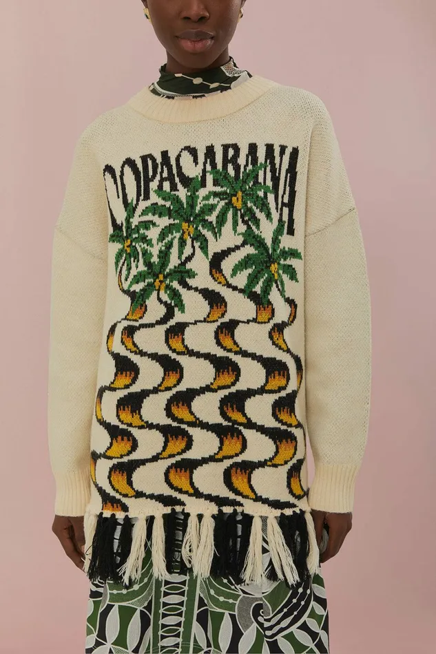 OffWhite Copacabana Fringe Sweater Women FARM Rio Sweaters and Sweatshirts OffWhite Copacabana Fringe Sweater Women FARM Rio Sweaters and Sweatshirts