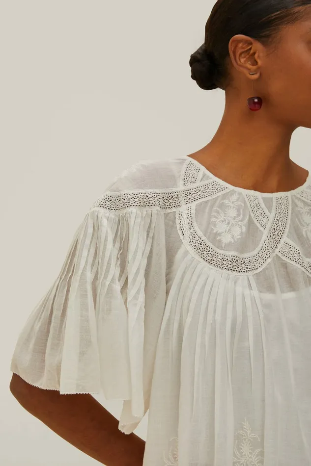 OffWhite Embroidered Short Sleeve Blouse Women FARM Rio Blouses OffWhite Embroidered Short Sleeve Blouse Women FARM Rio Blouses