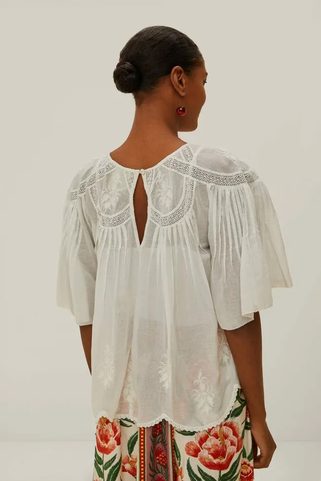 OffWhite Embroidered Short Sleeve Blouse Women FARM Rio Blouses OffWhite Embroidered Short Sleeve Blouse Women FARM Rio Blouses