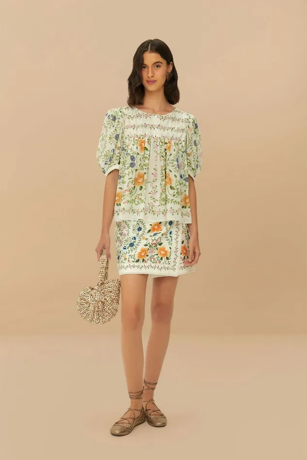 OffWhite Folk Floral Mini Skirt Women FARM Rio Skirts