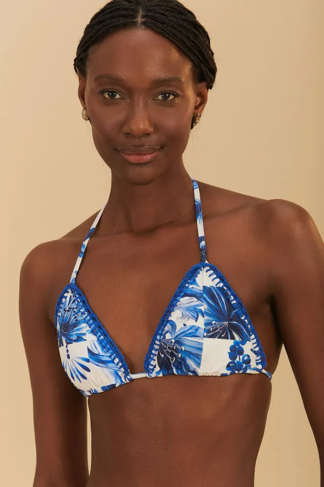 OffWhite Garden Tiles Triangle Bikini Top Women FARM Rio Bikinis