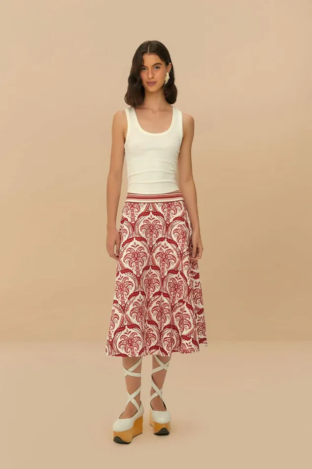 OffWhite Tropical Cameo Lenzing Ecovero Euroflax Midi Skirt Women FARM Rio Skirts