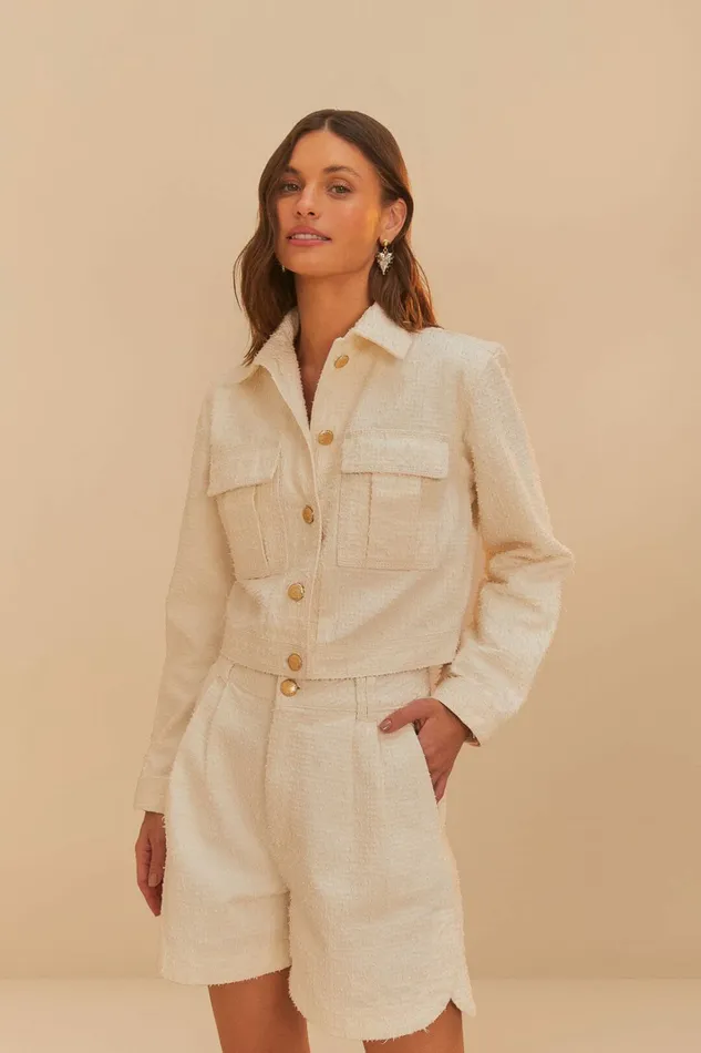 OffWhite Twill Laser Pleated Shorts Women FARM Rio Shorts
