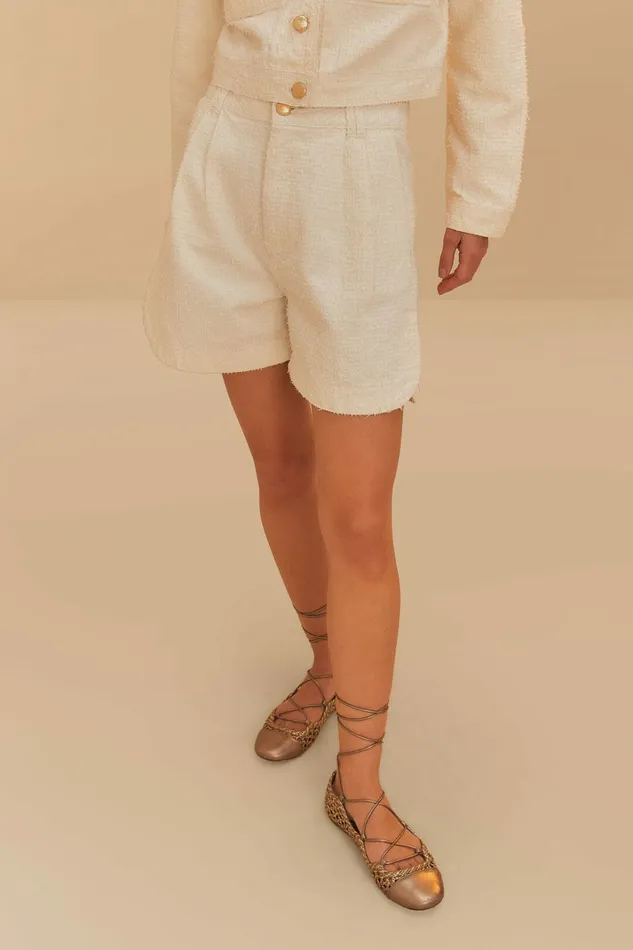 OffWhite Twill Laser Pleated Shorts Women FARM Rio Shorts OffWhite Twill Laser Pleated Shorts Women FARM Rio Shorts