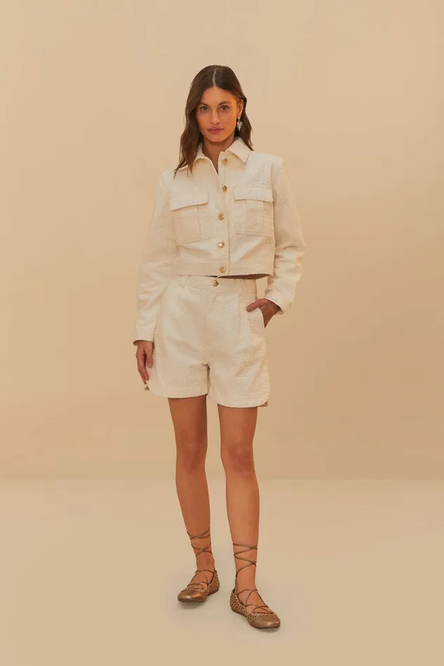 OffWhite Twill Laser Pleated Shorts Women FARM Rio Shorts OffWhite Twill Laser Pleated Shorts Women FARM Rio Shorts