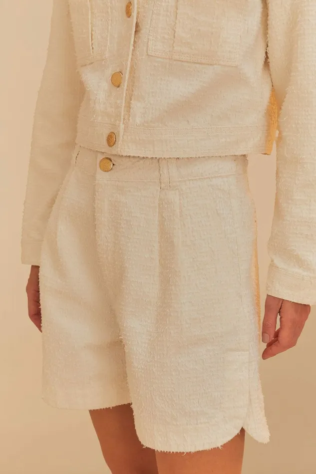 OffWhite Twill Laser Pleated Shorts Women FARM Rio Shorts OffWhite Twill Laser Pleated Shorts Women FARM Rio Shorts