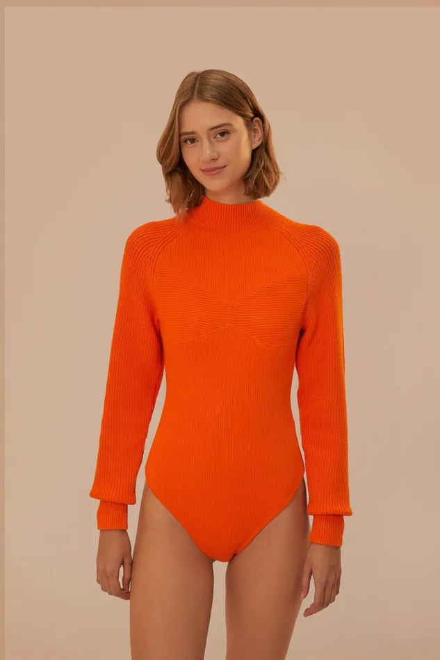 Orange Knit Bodysuit Women FARM Rio Bodysuits