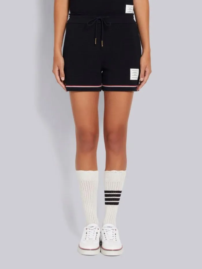 Ottoman Rib Stripe Hem Mid Thigh Short Navy Women Thom Browne Sweats