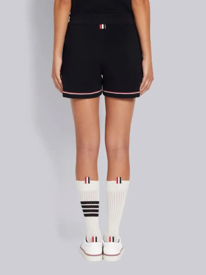 Ottoman Rib Stripe Hem Mid Thigh Short Navy Women Thom Browne Sweats