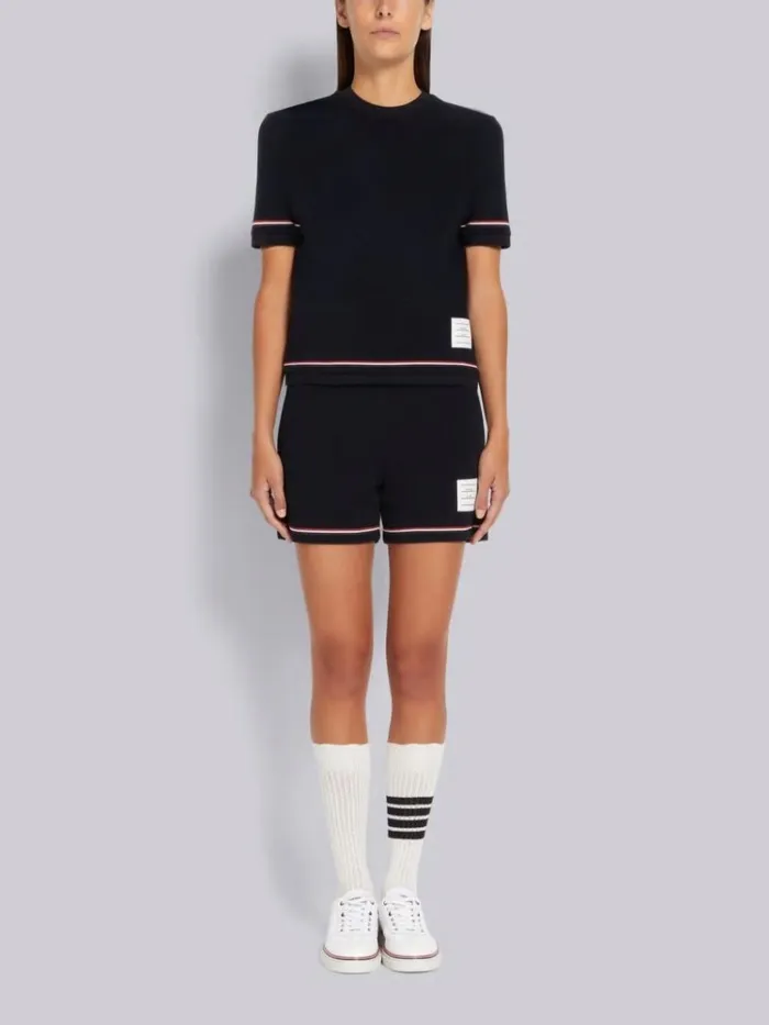 Ottoman Rib Stripe Hem Mid Thigh Short Navy Women Thom Browne Sweats