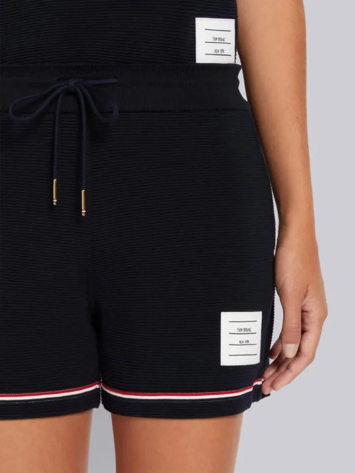 Ottoman Rib Stripe Hem Mid Thigh Short Navy Women Thom Browne Sweats