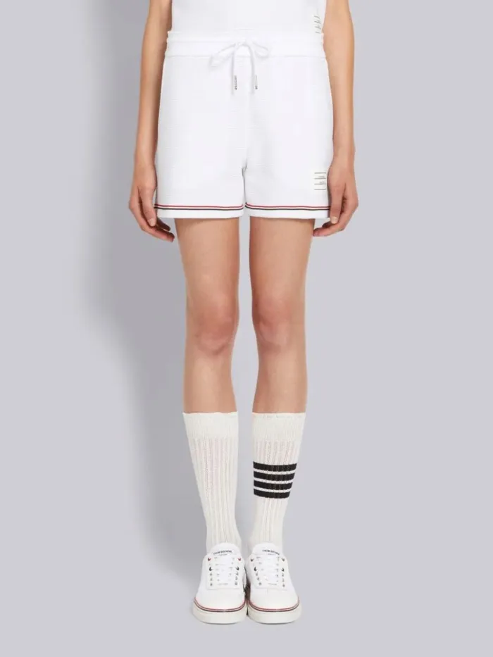 Ottoman Rib Stripe Hem Mid Thigh Short White Women Thom Browne Sweats
