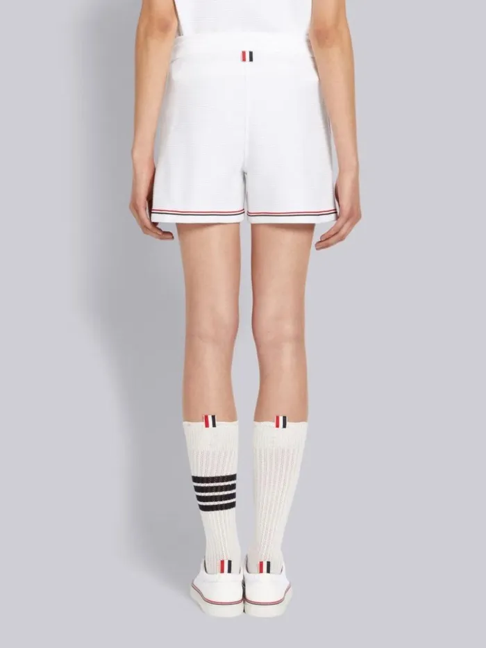 Ottoman Rib Stripe Hem Mid Thigh Short White Women Thom Browne Sweats