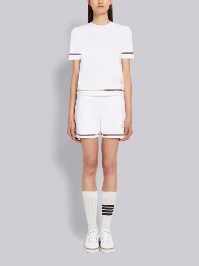 Ottoman Rib Stripe Hem Mid Thigh Short White Women Thom Browne Sweats