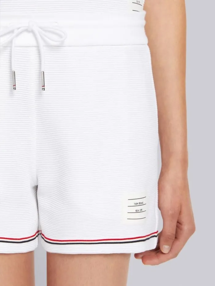 Ottoman Rib Stripe Hem Mid Thigh Short White Women Thom Browne Sweats