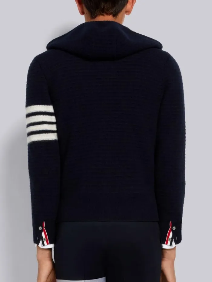 Overwashed Cashmere 4bar Zip Up Hoodie Navy Men Thom Browne Sweats