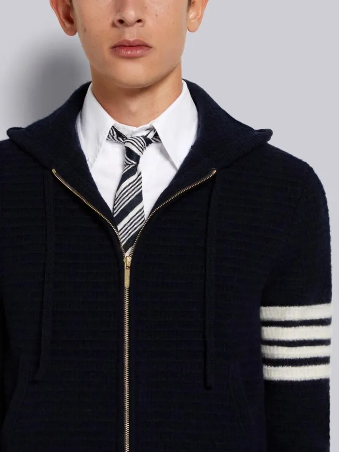 Overwashed Cashmere 4bar Zip Up Hoodie Navy Men Thom Browne Sweats