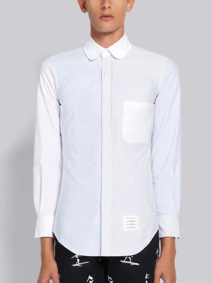 Oxford Cotton Funmix University Stripe Classic Round Collar Long Sleeve Shirt Medium Grey Men Thom Browne Shirting