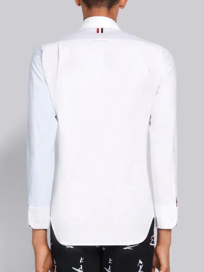 Oxford Cotton Funmix University Stripe Classic Round Collar Long Sleeve Shirt Medium Grey Men Thom Browne Shirting