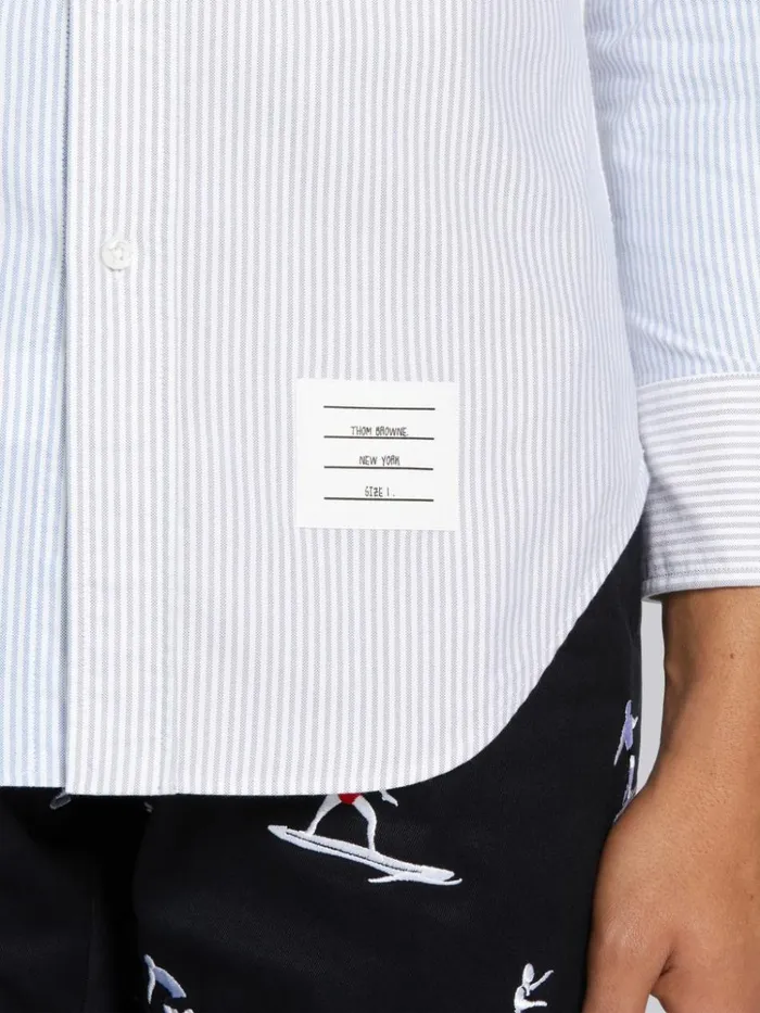 Oxford Cotton Funmix University Stripe Classic Round Collar Long Sleeve Shirt Medium Grey Men Thom Browne Shirting