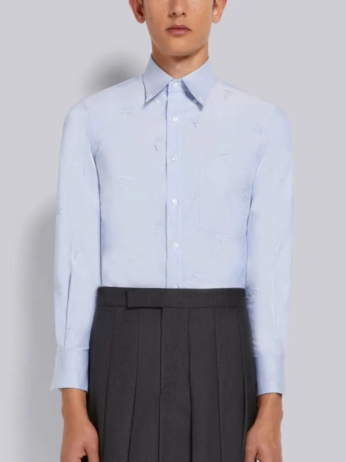 Oxford Embroidered Half Drop Sky Icon Classic Fit Shirt Light Blue Men Thom Browne Shirting Oxford Embroidered Half Drop Sky Icon Classic Fit Shirt Light Blue Men Thom Browne Shirting
