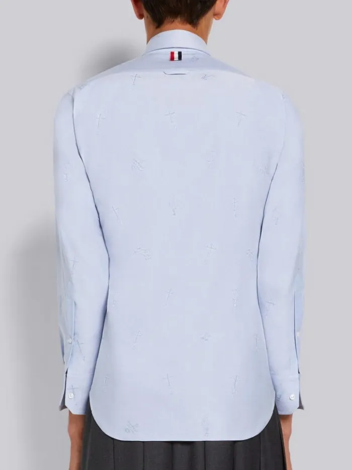 Oxford Embroidered Half Drop Sky Icon Classic Fit Shirt Light Blue Men Thom Browne Shirting