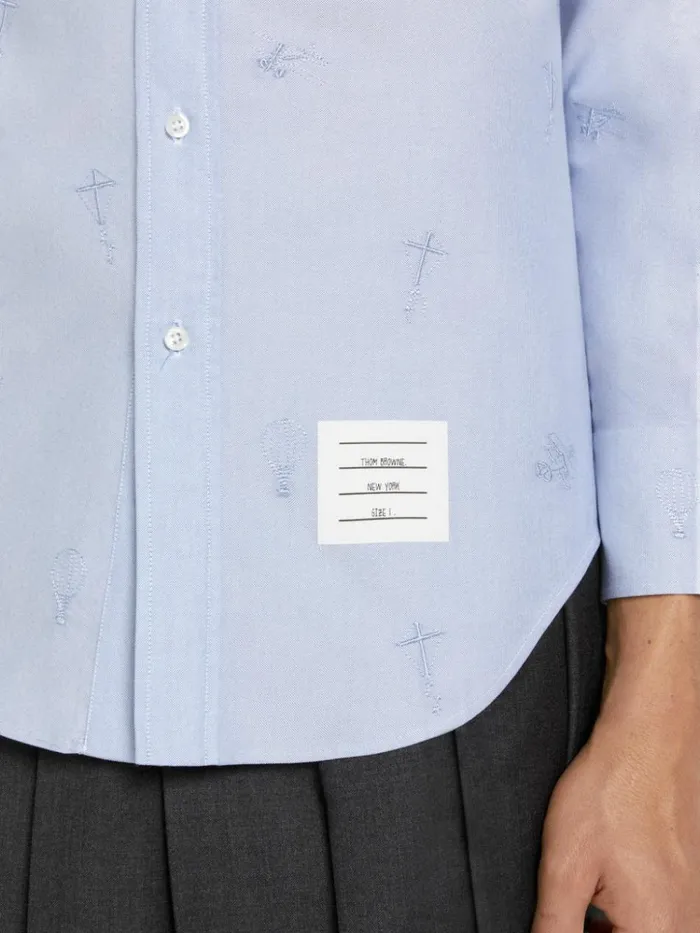 Oxford Embroidered Half Drop Sky Icon Classic Fit Shirt Light Blue Men Thom Browne Shirting