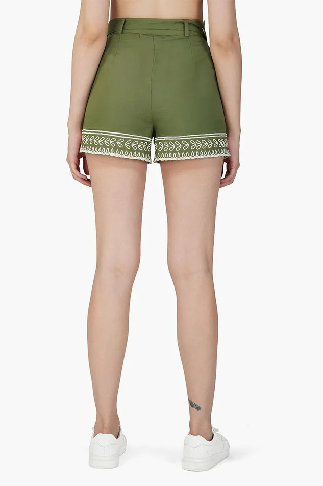 Palm Tree Embroidered Olive Shorts Palm Tree Embroidered Olive Shorts