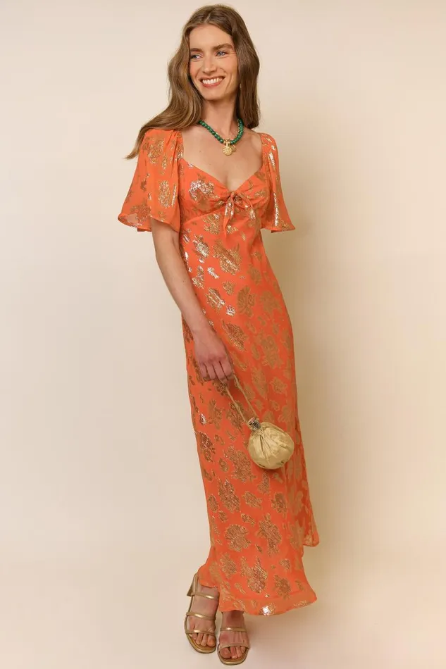 Paltrow Lily Metallic Tangerine Women RIXO Dresses